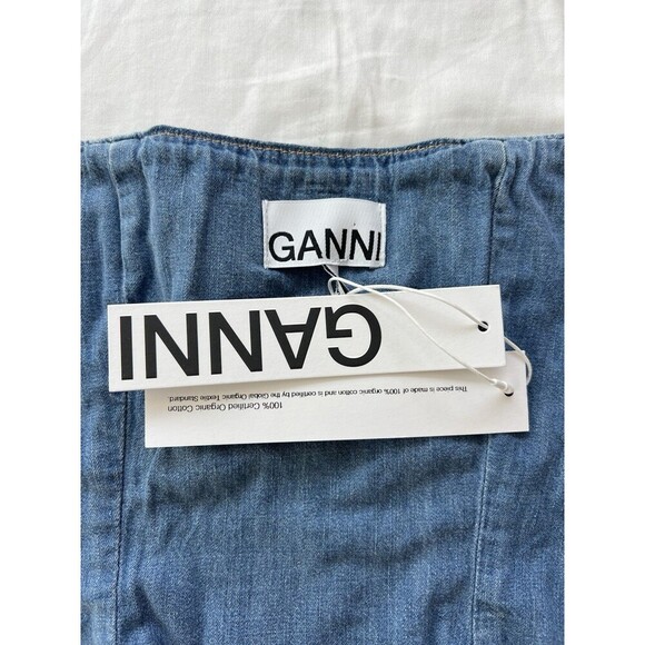 GANNI Rhinestone-Embellished Denim Bustier Blue Size 36 / US 4 Small - Picture 10 of 12